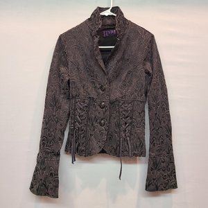 Tripp NYC Jacket Corset Lace Up Blazer Black Steampunk Goth Skull Brocade Large
